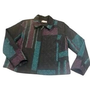 Erin London Women L Quilted Color Block Jacket Zipper Purple Blue y2k Core